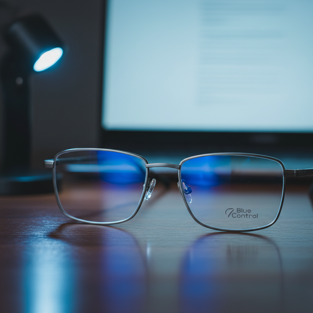 Lenti con filtro luce blu vicino a laptop