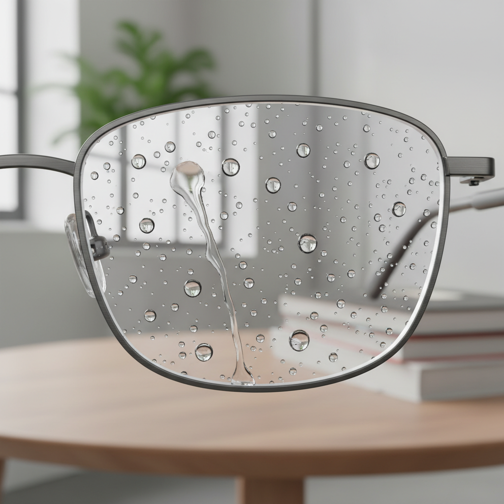 Gocce d’acqua su lente idrofobica